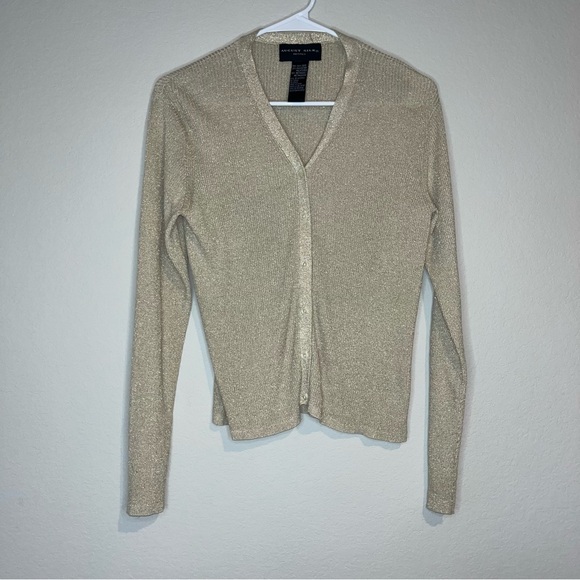 august silk Sweaters - August Silk Petites Sz Small  Metallic Beige Button up  Cardigan Preppy